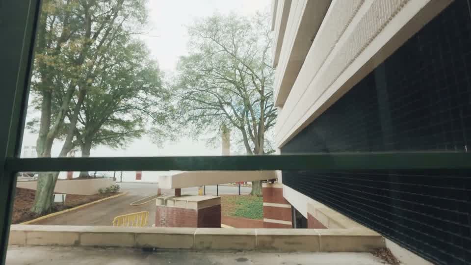 View through a rising glass elevator
