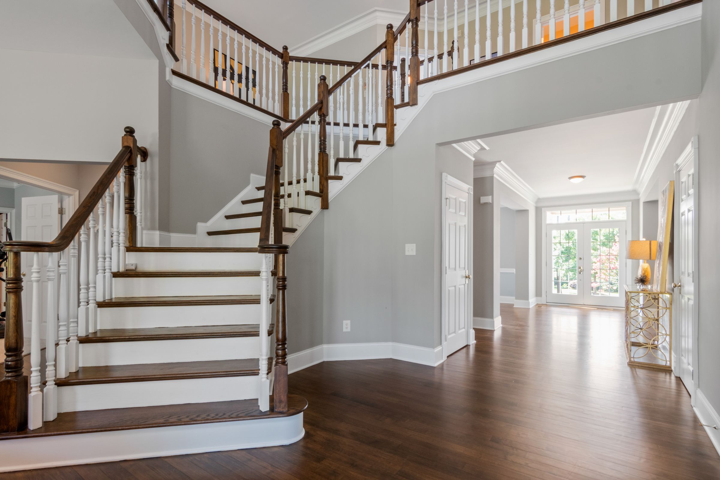 Bright staircase entryway in a home