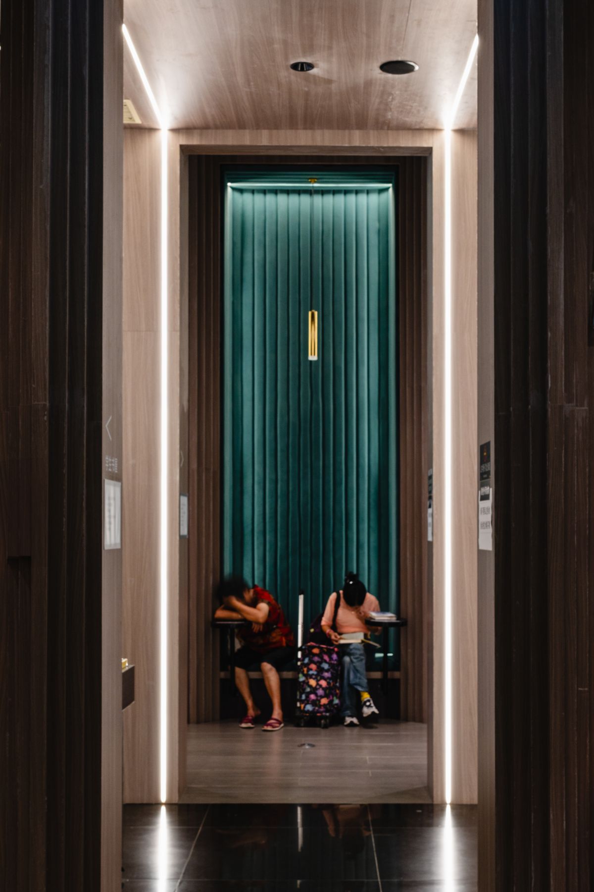 Building lobby near an elevator entrance